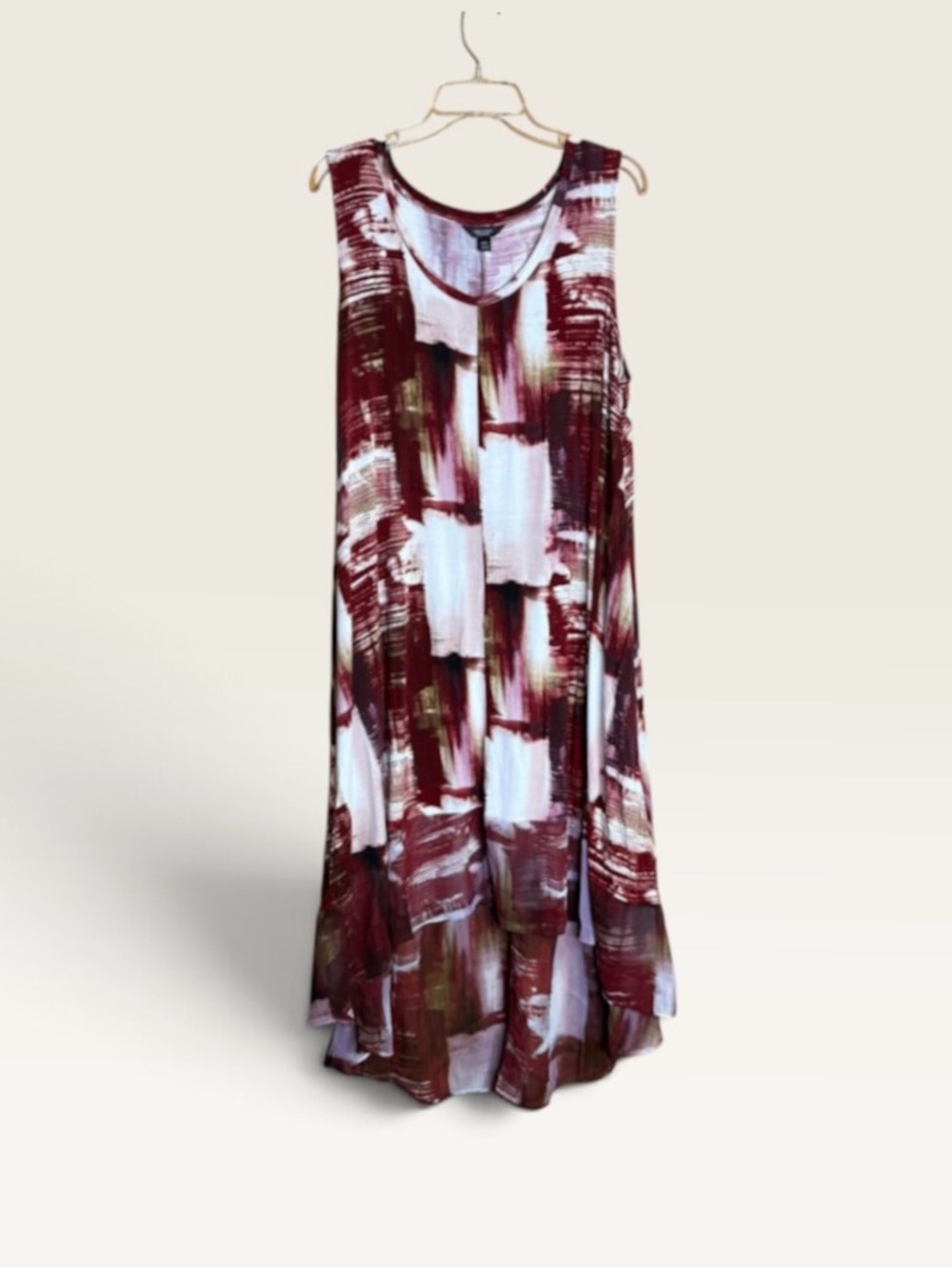 Simply Vera Vera Wang XXL Abstract Handkerchief Hem Dress Burgundy